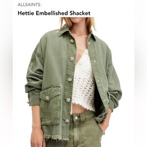 NWT Allsaints Hettie Embellished Shacket in Vintage Khaki US 6